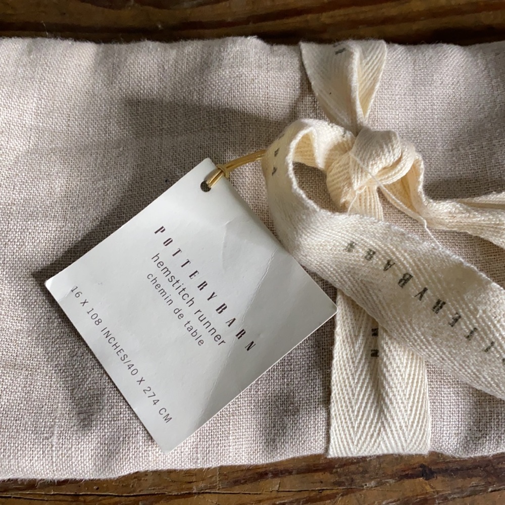 Pottery Barn Flax Linen Hemstitch Table Runner